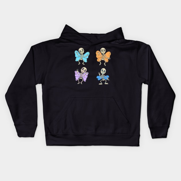 Colorful butterfly Skeleton Day of the Dead Candy Skeleton Kids Hoodie by Scriptnbones